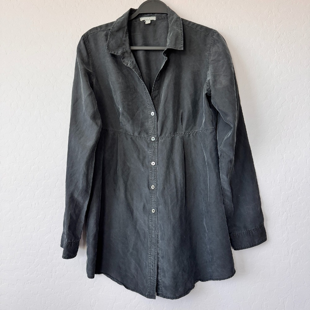 James Perse 100% Silk Tunic Button Down Long Sleeve Casual Black Size‎ 3 Large